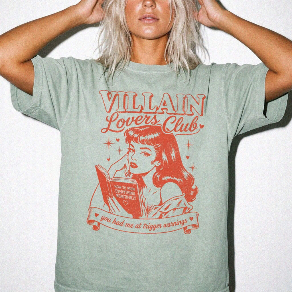 Bay Comfort Colors 1717 relaxed fit tee with Villain Lovers Club retro dark romance graphic