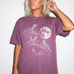 Three Dragons Howling at the Moon Tee in Berry – vintage-style Comfort Colors graphic tee for fantasy and romantasy readers