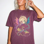Berry Comfort Colors 1717 relaxed fit tee with colorful dragon moon riders by day readers by night romantasy graphic