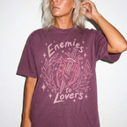 Berry Comfort Colors 1717 relaxed fit tee with enemies to lovers heart and dagger front graphic