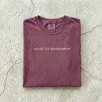 Berry Comfort Colors tee folded flat on a concrete background reading "spicy lit connoisseur" in a minimal typewriter font.