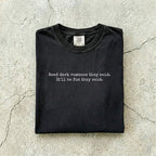 Black Comfort Colors tee folded flat reading "Read dark romance they said. It'll be fun they said." in a minimal typewriter font.