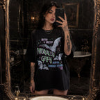 Black Comfort Colors 1717 relaxed fit tee with Morally Grey Vampire Romance Society retro dark romance graphic