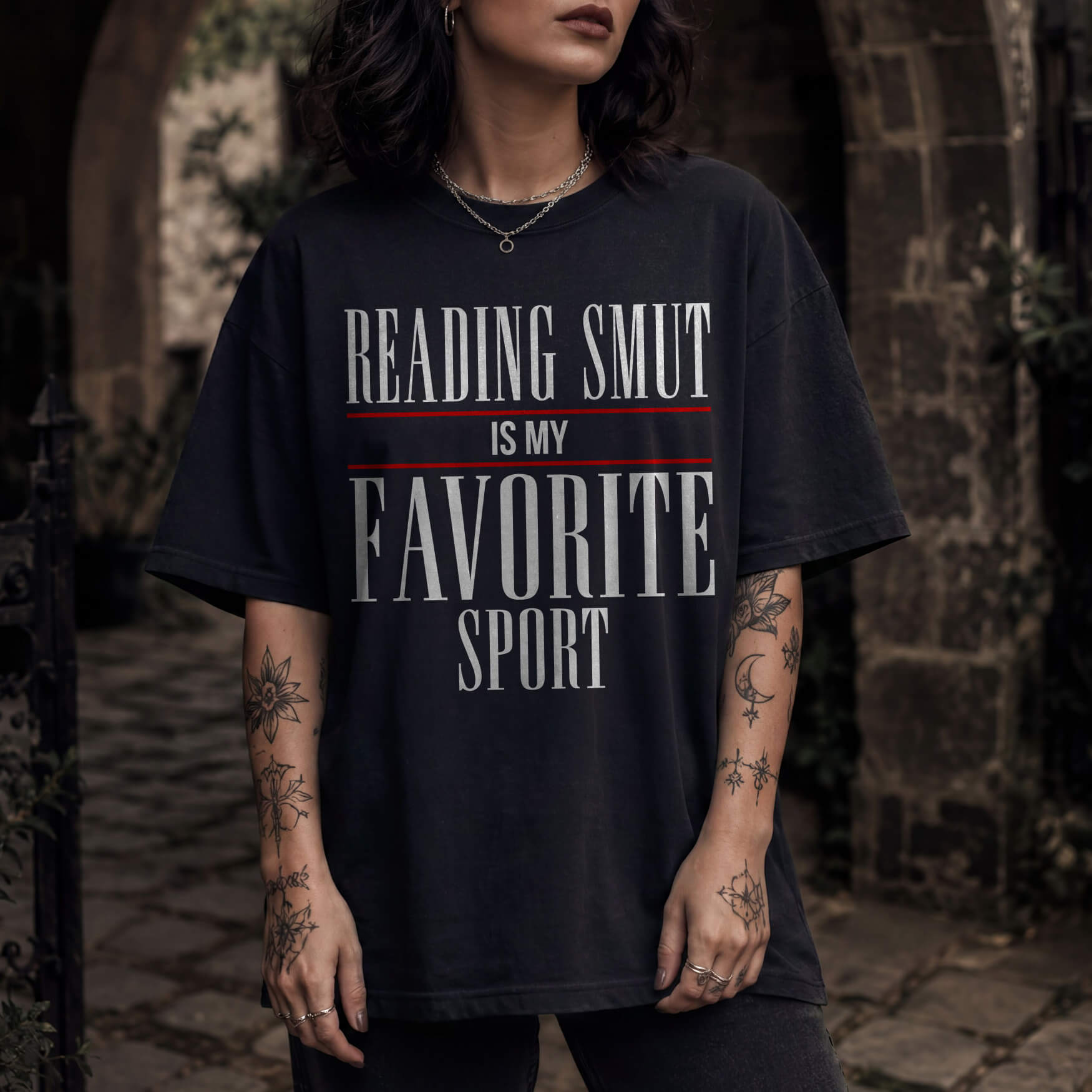 Reading Smut Is My Favorite Sport Tee in Black – vintage-style Comfort Colors graphic tee for dark romance and romantasy readers