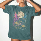Blue Spruce Comfort Colors 1717 relaxed fit tee with colorful dragon moon riders by day readers by night romantasy graphic
