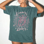 Blue Spruce Comfort Colors 1717 relaxed fit tee with enemies to lovers heart and dagger front graphic