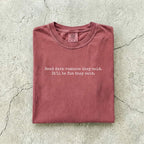 Brick Comfort Colors tee folded flat reading "Read dark romance they said. It'll be fun they said." in a minimal typewriter font.