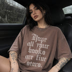 Hope All Your Books Are Five Stars Tee in Espresso – vintage gothic lettering Comfort Colors graphic tee for book lovers and dark romance readers.