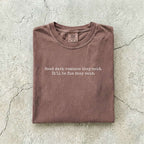 Espresso Comfort Colors tee folded flat reading "Read dark romance they said. It'll be fun they said." in a minimal typewriter font.