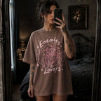 Espresso Comfort Colors 1717 relaxed fit tee with enemies to lovers heart and dagger front graphic