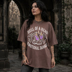 Espresso Comfort Colors 1717 relaxed fit tee with Hell of a Read Emotional Damage flaming skull dark romance graphic — front