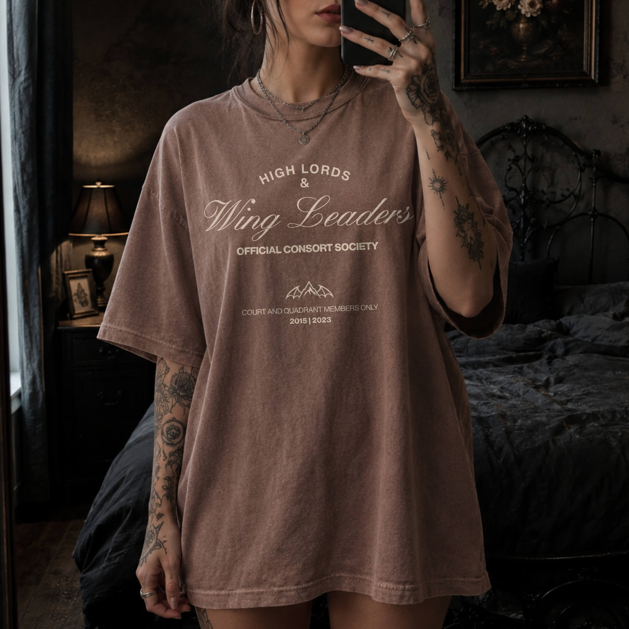 High Lords & Wing Leaders Tee in Espresso – vintage-style Comfort Colors romantasy graphic tee for fantasy readers