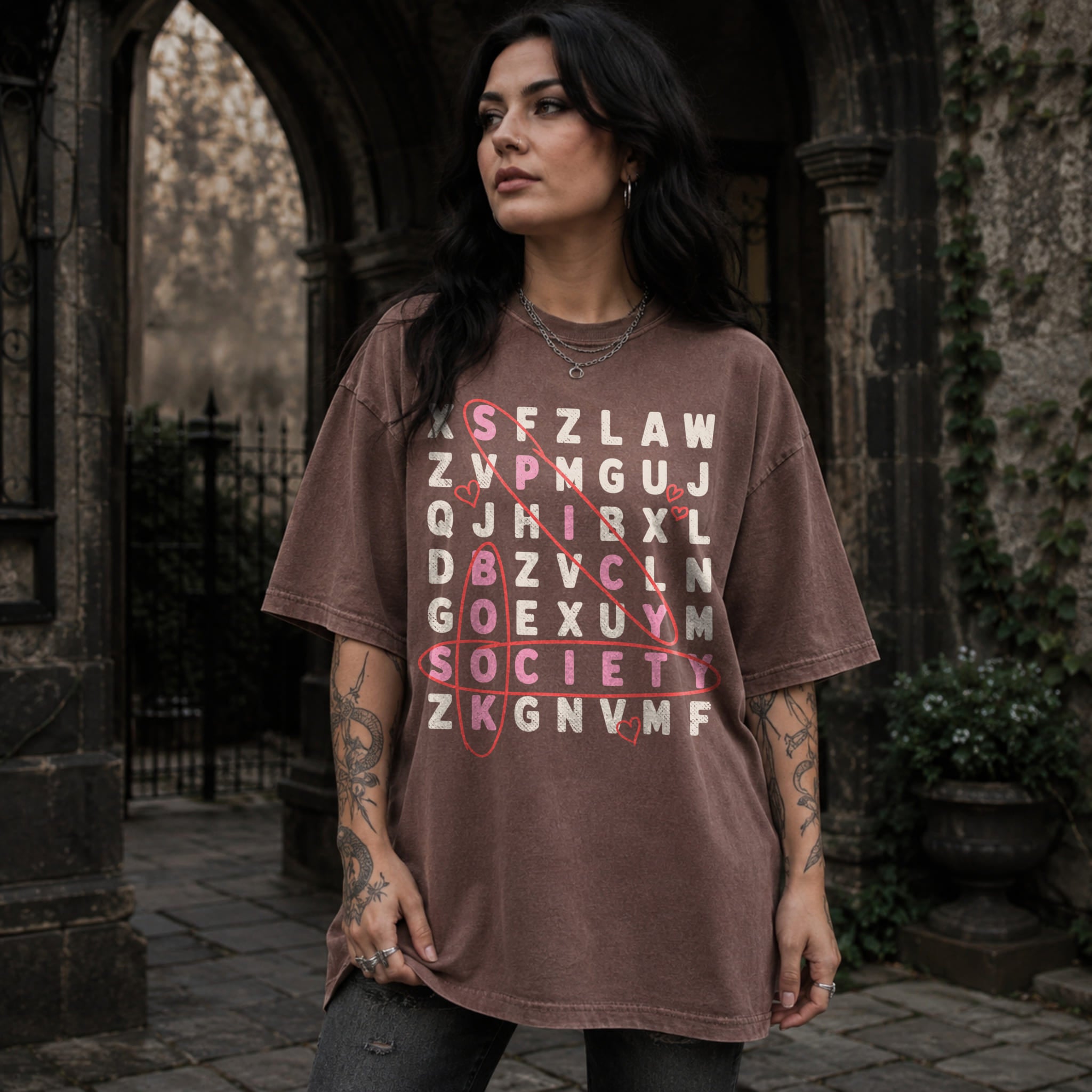 Espresso Comfort Colors 1717 relaxed fit tee with Spicy Book Society word search dark romance graphic — front