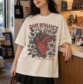 Ivory Comfort Colors 1717 relaxed fit tee with Dark Romance Book Club anatomical heart floral graphic and if villain bad why hot text