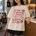 Hot Girls Read Dark Romance Books relaxed fit graphic tee in ivory with gothic tattoo-style skull, snake, lips, and dagger print - Novelspun Apparel