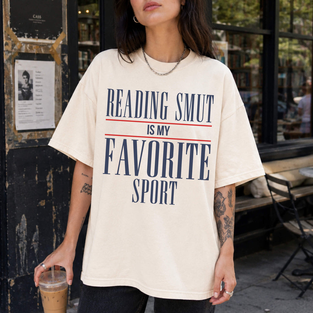 Reading Smut Is My Favorite Sport Tee in Ivory – vintage-style Comfort Colors graphic tee for dark romance and romantasy readers