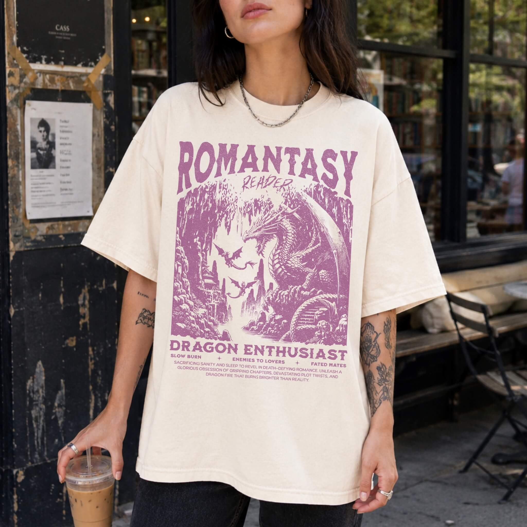 Romantasy Reader Dragon Enthusiast Tee in Ivory – vintage-style Comfort Colors graphic tee for dark romance and romantasy fans