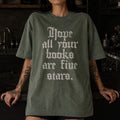 Hope All Your Books Are Five Stars Tee in Moss – vintage gothic lettering Comfort Colors graphic tee for book lovers and dark romance readers.