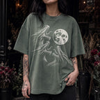 Three Dragons Howling at the Moon Tee in Moss – vintage-style Comfort Colors graphic tee for fantasy and romantasy readers