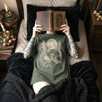 Moss Comfort Colors 1717 relaxed fit tee with dragons and moon emotionally attached to fictional dragons romantasy graphic — front