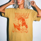 Mustard Comfort Colors 1717 relaxed fit tee with Villain Lovers Club retro dark romance graphic
