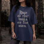 Hope All Your Books Are Five Stars Tee in Navy – vintage gothic lettering Comfort Colors graphic tee for book lovers and dark romance readers.