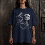 Three Dragons Howling at the Moon Tee in Navy – vintage-style Comfort Colors graphic tee for fantasy and romantasy readers
