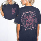 Navy Comfort Colors 1717 relaxed fit tee with enemies to lovers heart and dagger graphic on front chest and back