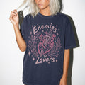 Navy Comfort Colors 1717 relaxed fit tee with enemies to lovers heart and dagger front graphic
