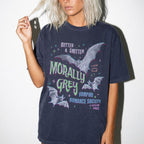 Navy Comfort Colors 1717 relaxed fit tee with Morally Grey Vampire Romance Society retro dark romance graphic