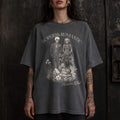 Hopeless Romantic Readers Club Tee in Pepper – vintage-style Comfort Colors graphic tee for dark romance readers. Graphic features a skeleton couple on their wedding day.