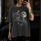 Three Dragons Howling at the Moon Tee in Pepper – vintage-style Comfort Colors graphic tee for fantasy and romantasy readers