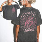 Pepper Comfort Colors 1717 relaxed fit tee with enemies to lovers heart and dagger graphic on front chest and back
