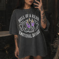 Pepper Comfort Colors 1717 relaxed fit tee with Hell of a Read Emotional Damage flaming skull dark romance graphic — front