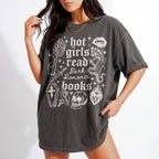 Hot Girls Read Dark Romance Books relaxed fit graphic tee in Pepper with gothic tattoo-style skull, snake, lips, and dagger print - Novelspun Apparel