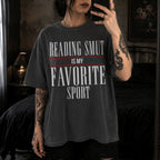 Reading Smut Is My Favorite Sport Tee in Pepper – vintage-style Comfort Colors graphic tee for dark romance and romantasy readers