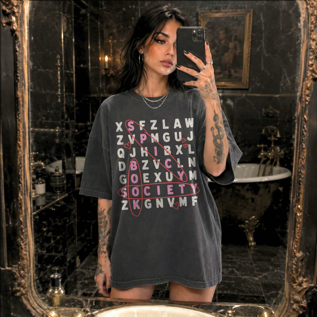Pepper Comfort Colors 1717 relaxed fit tee with Spicy Book Society word search dark romance graphic — front