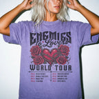 Violet Comfort Colors 1717 relaxed fit tee with Enemies to Lovers World Tour heart and roses dark romance graphic — front