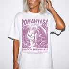 Romantasy Reader Dragon Enthusiast Tee in White – vintage-style Comfort Colors graphic tee for dark romance and romantasy fans