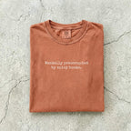 Yam Comfort Colors tee folded flat on a concrete background reading "Mentally preoccupied by spicy books." in a minimalist typewriter font.